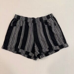 Old Navy High-Rise Striped Linen Blend Shorts Womens Size M Black White Coastal